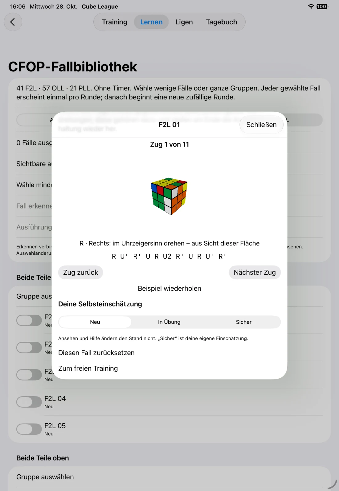 CFOP-Fall mit schrittweiser Zugdarstellung (iPad)