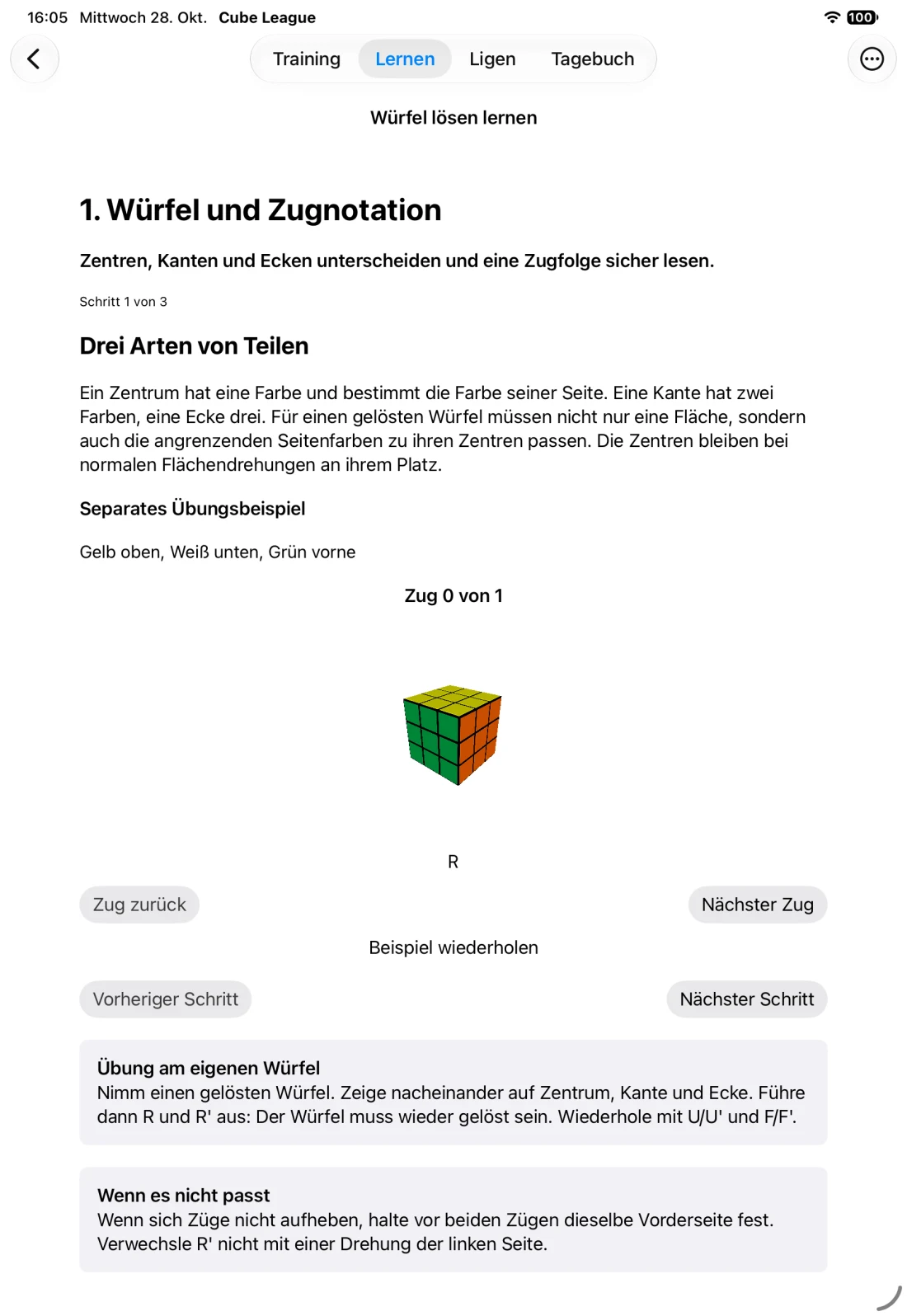 Anfängerlektion mit Würfeldarstellung (iPad)