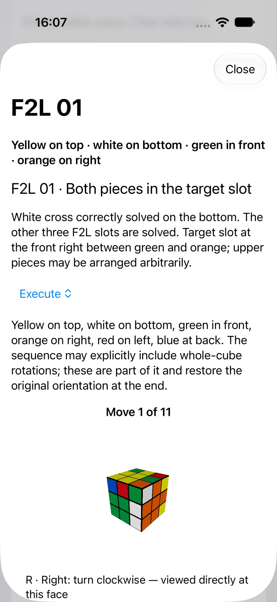 CFOP case with step-by-step algorithm playback (iPhone)