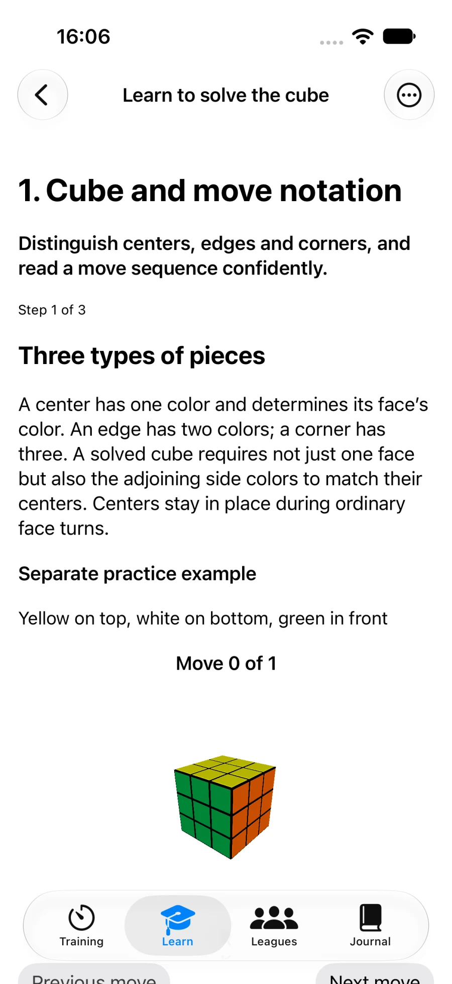 Beginner lesson with a visual cube explanation (iPhone)